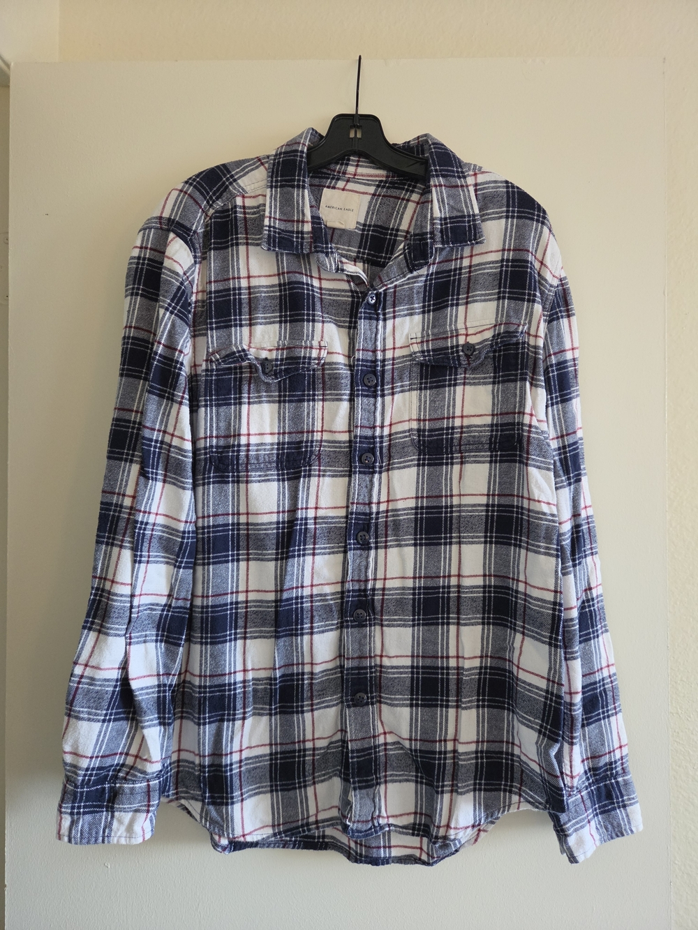 American Eagle Outfitters Navy and White Plaid Button-Up Shirt